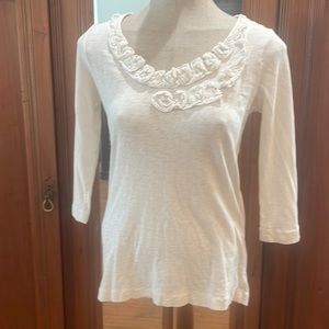J Crew top scoopneck rosettes 3/4 sleeve lightweight cotton white women’s size M